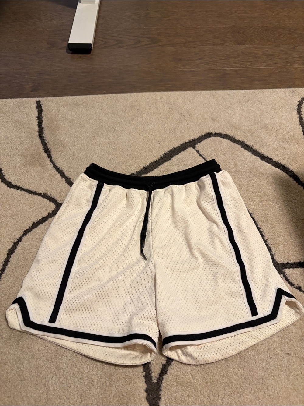 John Elliott White Mesh Athletic Shorts with Black Trim